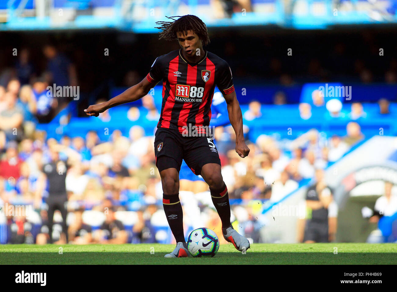 London, UK. 1st September, 2018. Nathan Ake of AFC Bournemouth in action. Premier League match, Chelsea v AFC Bournemouth at Stamford Bridge in London on Saturday 1st September 2018.  this image may only be used for Editorial purposes. Editorial use only, license required for commercial use. No use in betting, games or a single club/league/player publications. pic by Steffan Bowen/ Andrew Orchard sports photography/Alamy Live news Stock Photo