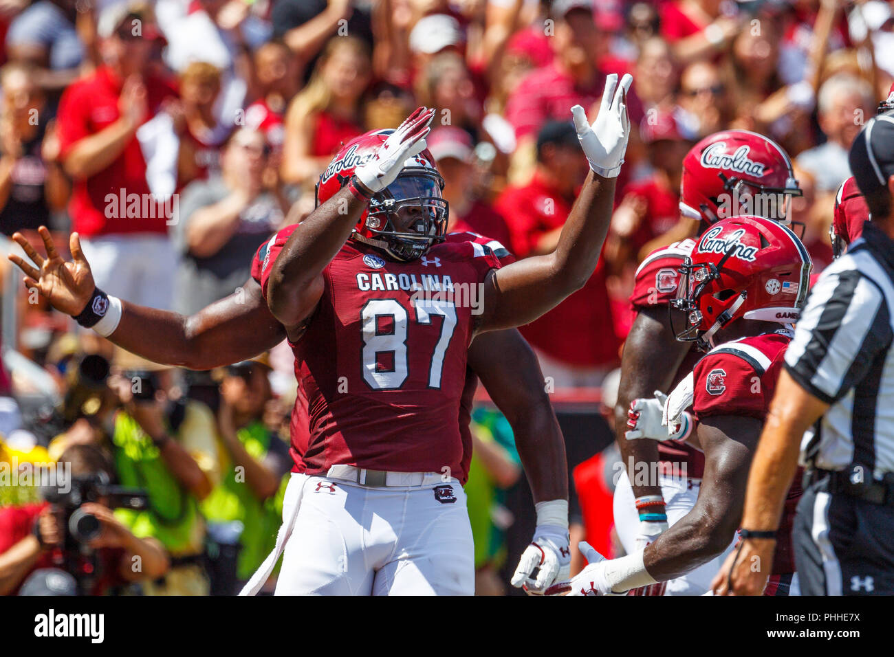 september-1-2018-gamecocks-tight-end-kiel-pollard-87-celebrates-the-touchdown-in-the-first-quarter-of-the-ncaa-matchup-between-the-coastal-carolina-chanticleers-and-the-south-carolina-gamecocks-at-williams-brice-stadium-in-columbia-sc-scott-kinsercal-sport-media-PHHE7X.jpg
