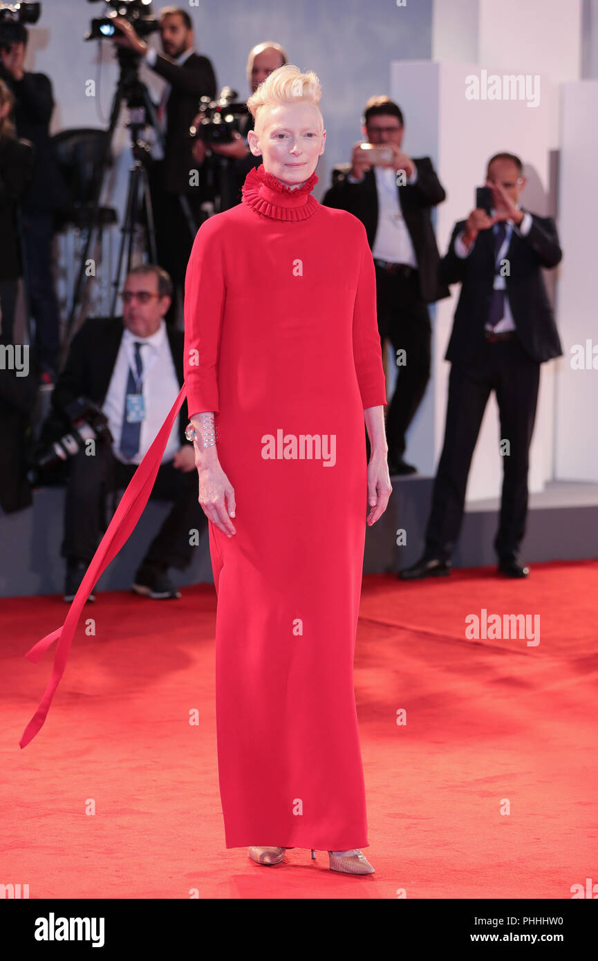 Venice, Italy. 1st Sep, 2018. Actress Tilda Swinton attends the premiere of the film 'Suspiria' during the 75th Venice International Film Festival in Venice, Italy, Sept. 1, 2018. Credit: Cheng Tingting/Xinhua/Alamy Live News Stock Photo