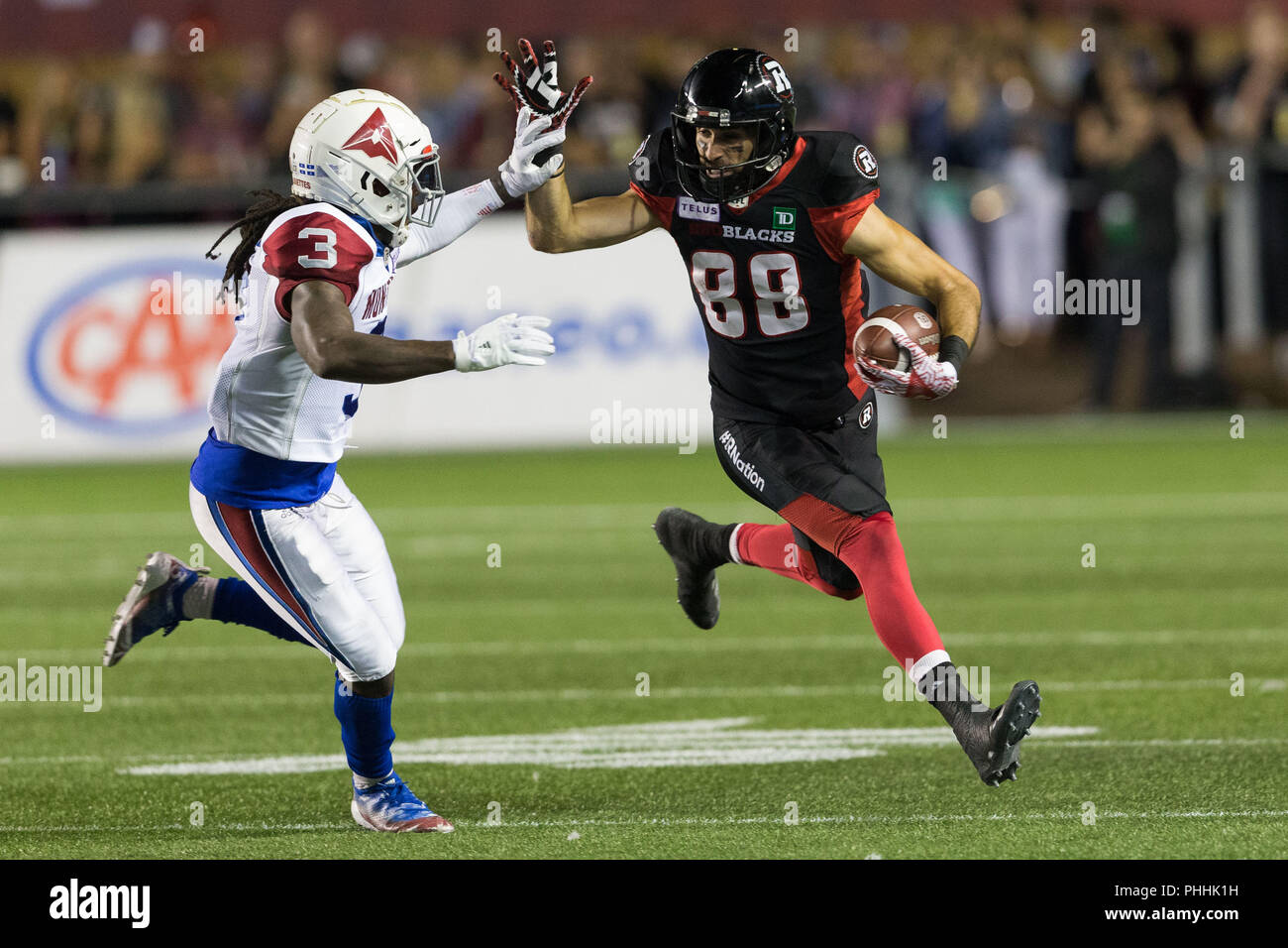 August 31, 2018 Ottawa Redblacks Brad Sinopoli (88) battles a tackle