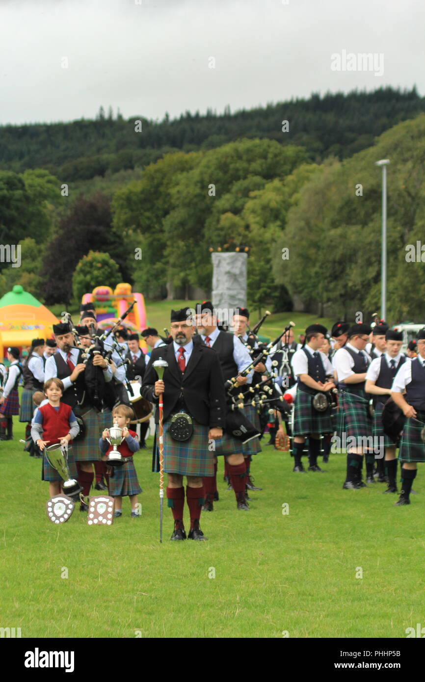 Highland Games, March Past & Prizegiving. 1st September 2018, Hay Lodge Park Peebles, Scotland, United Kingdom Stock Photo
