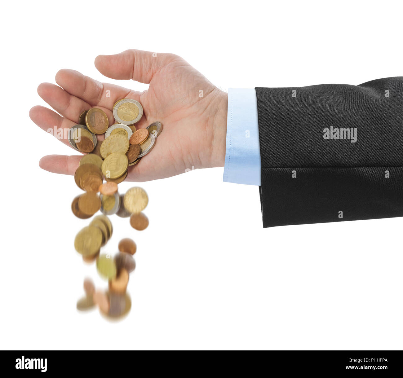 Hand and falling coins Stock Photo - Alamy