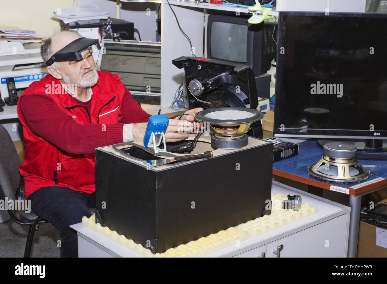 Repair of loudspeaker systems Stock Photo Alamy