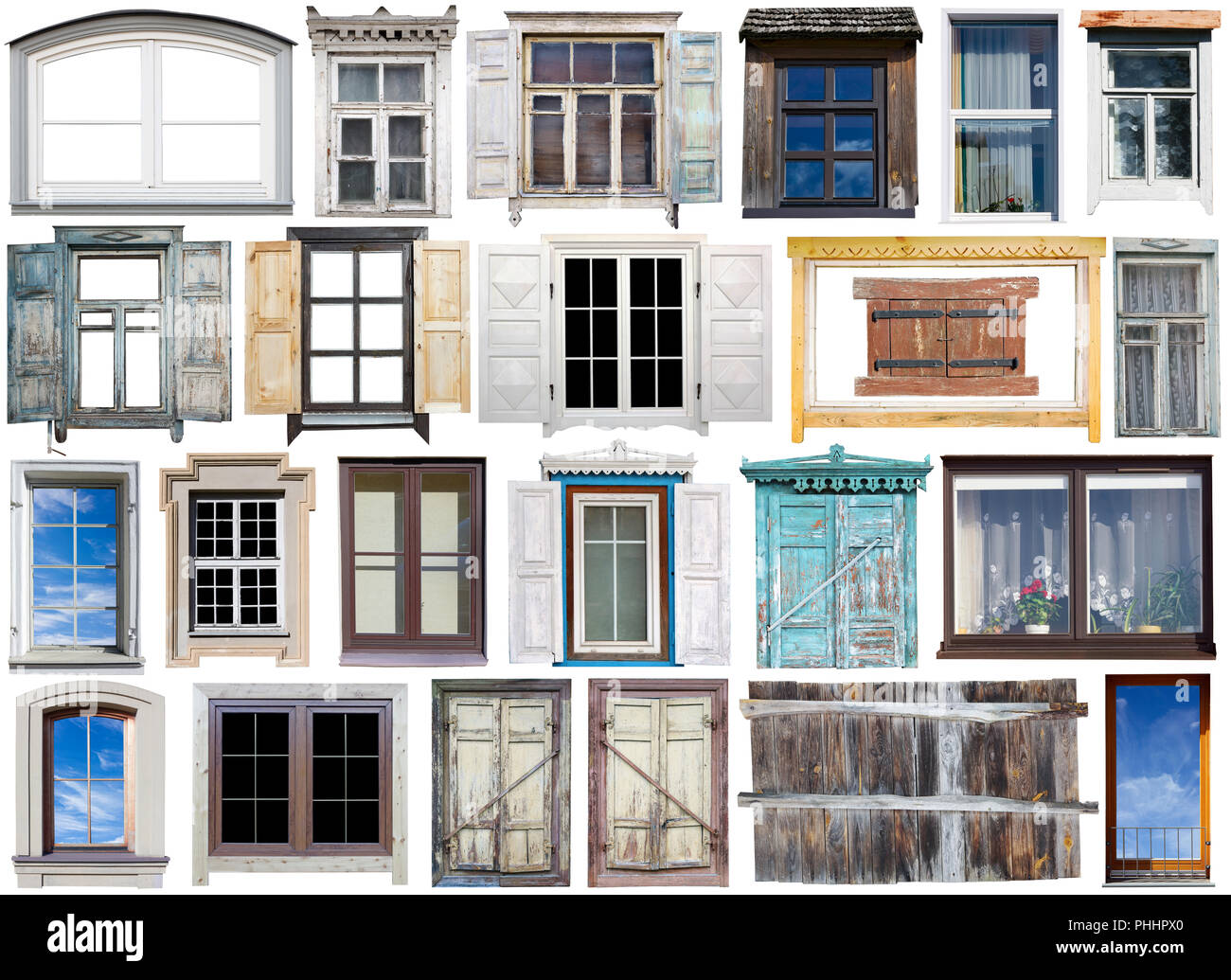Old and modern windows  big isolated set Stock Photo