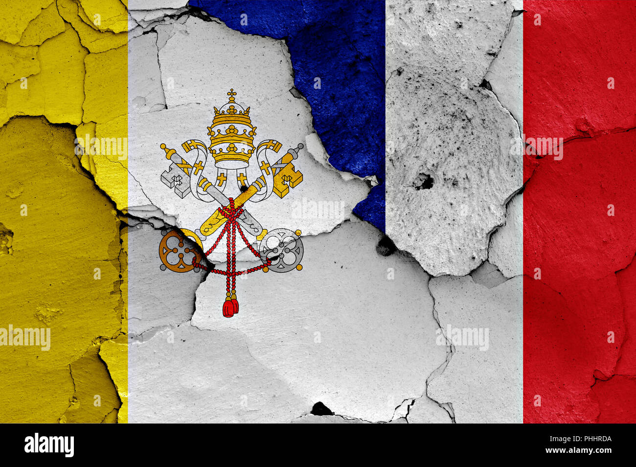 flag of Vatican and France painted on cracked wall Stock Photo - Alamy