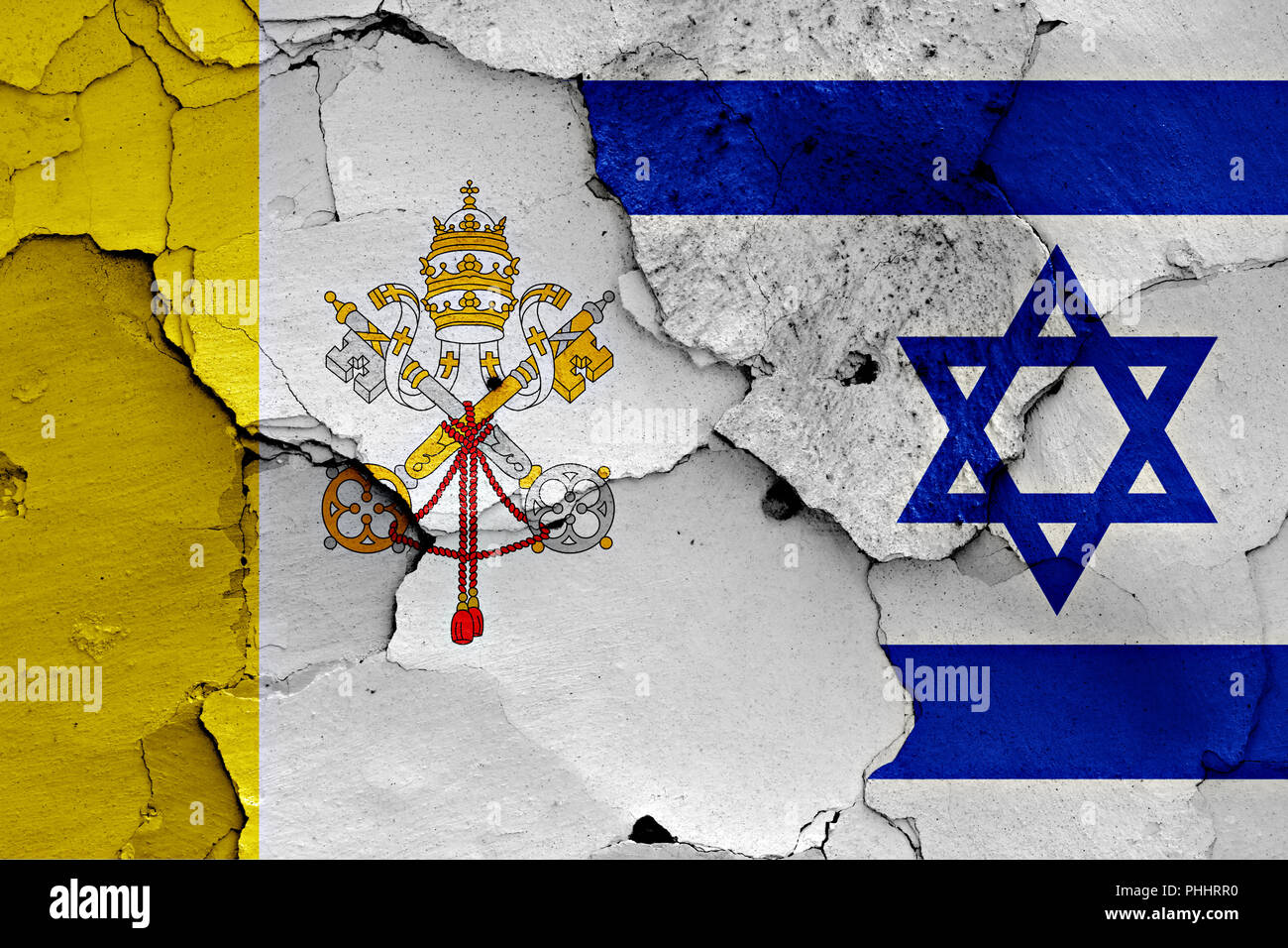 flag of Vatican and Israel painted on cracked wall Stock Photo Alamy