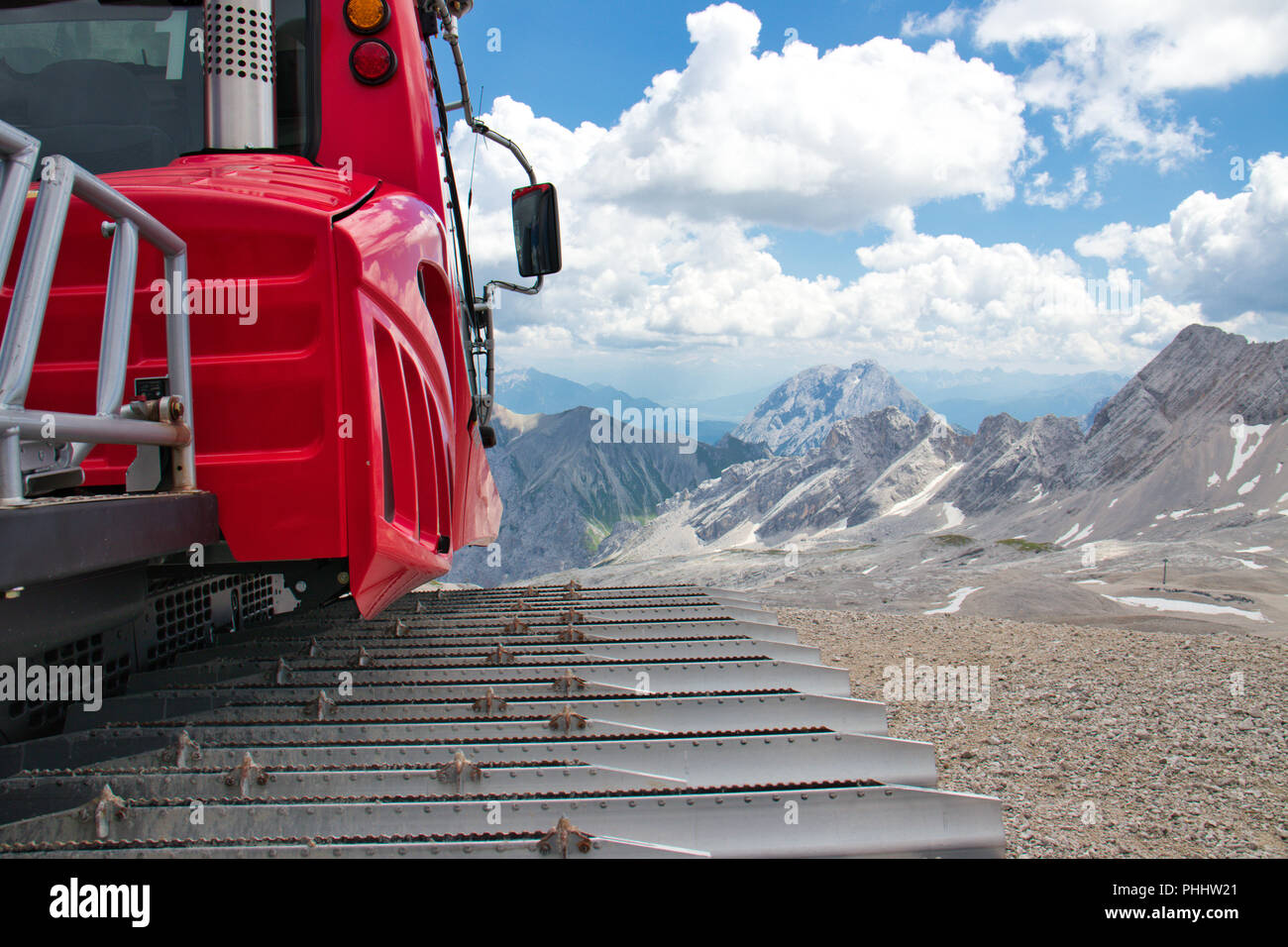 Tracked vehicle in the mountains Stock Photo