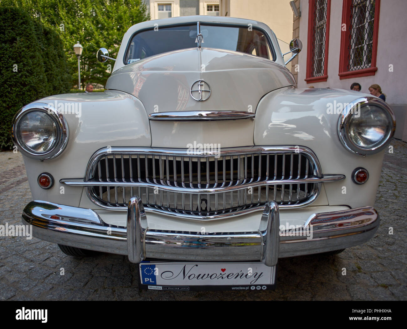 White vintage car Warszawa Stock Photo