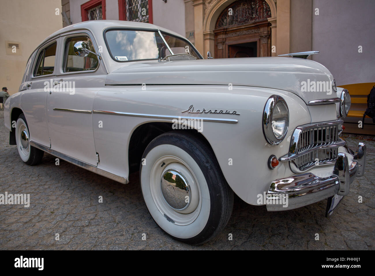 White vintage car Warszawa Stock Photo