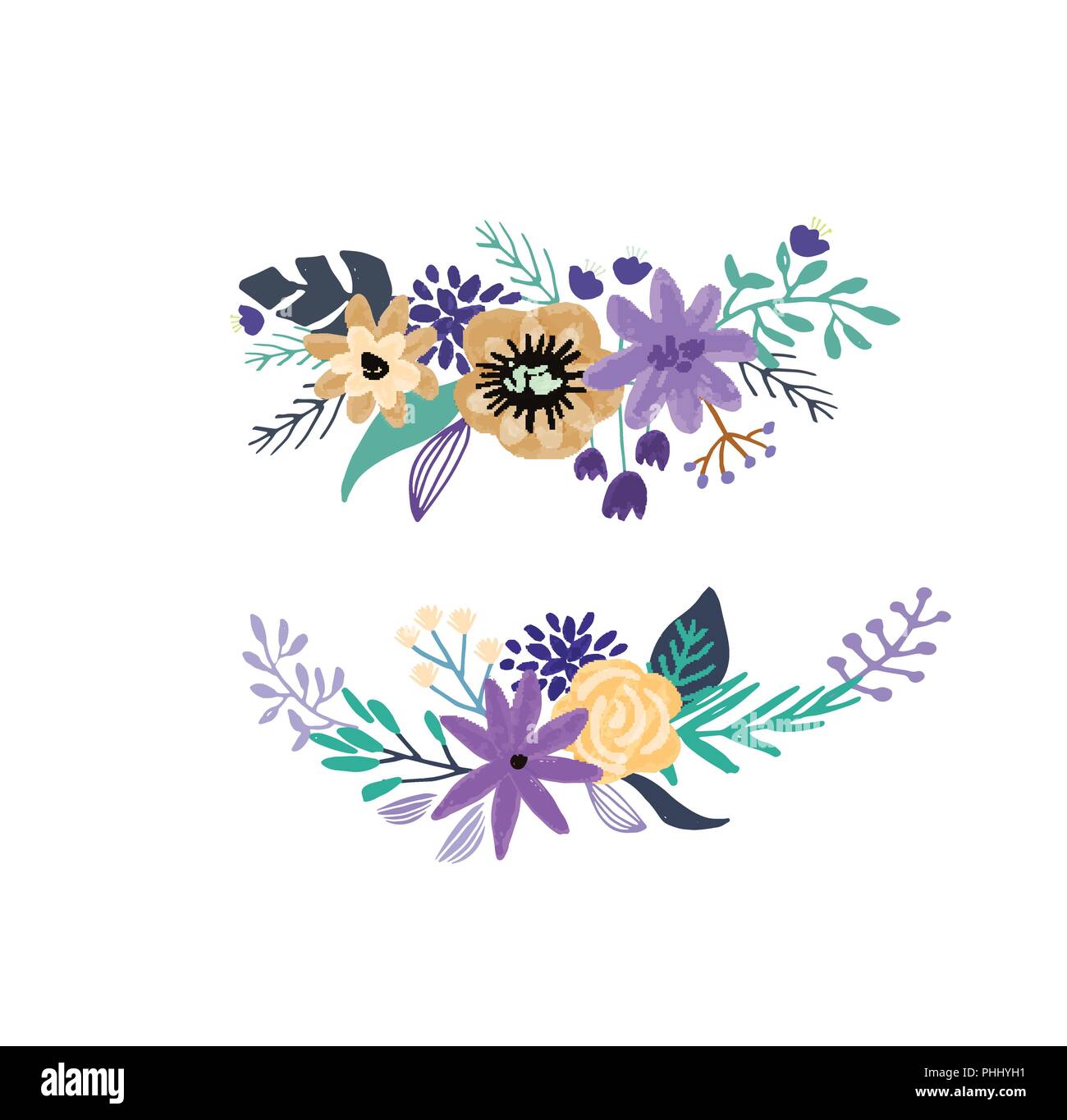 Set of floral bouquet isolated on white background Stock Vector Image ...