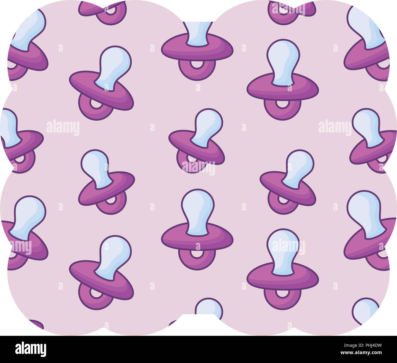 decorative frame with baby pacifier pattern over white background ...