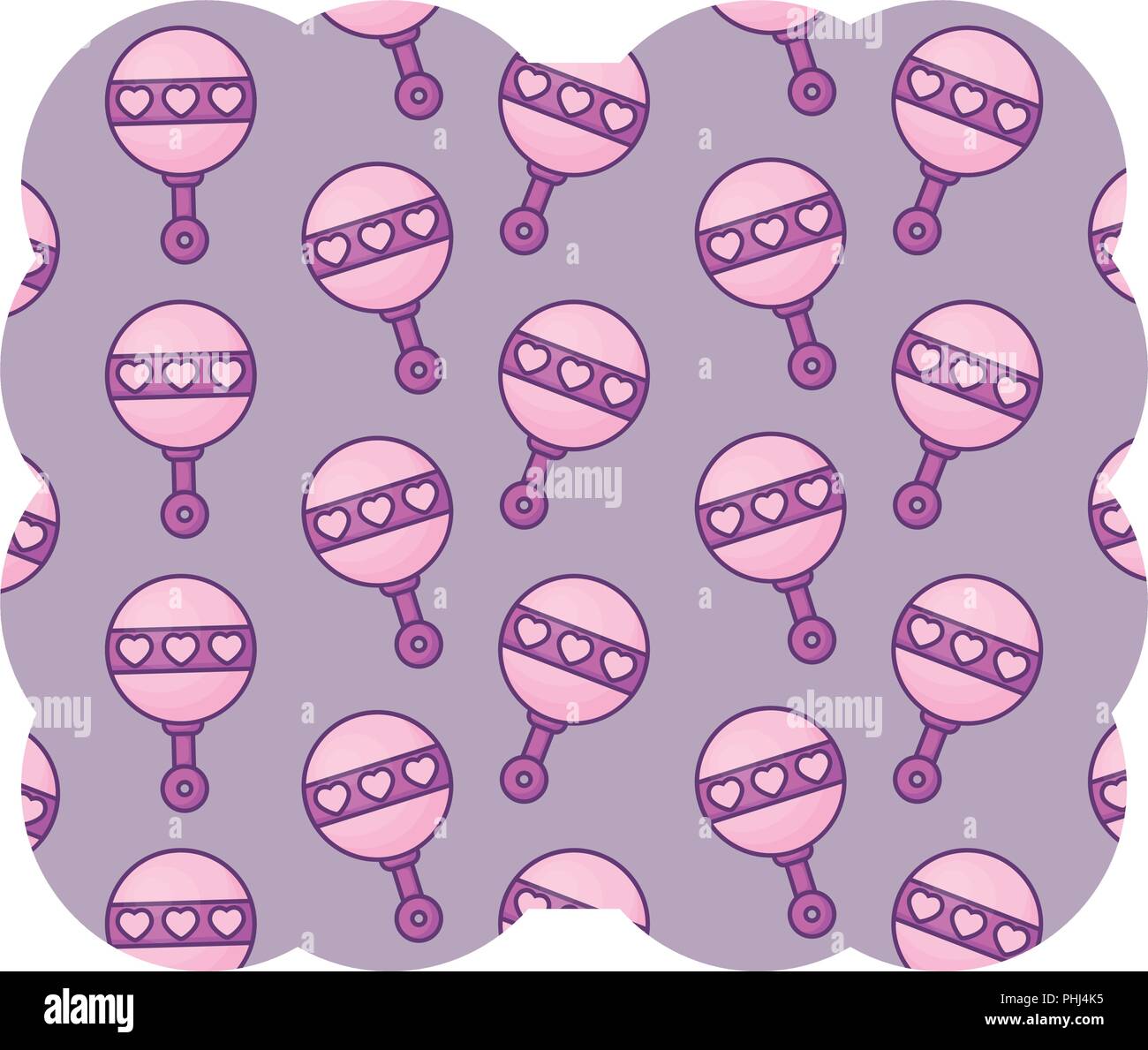 Cartoon Rattle Frame decorative frame with rattle toy pattern over white background, vector ...