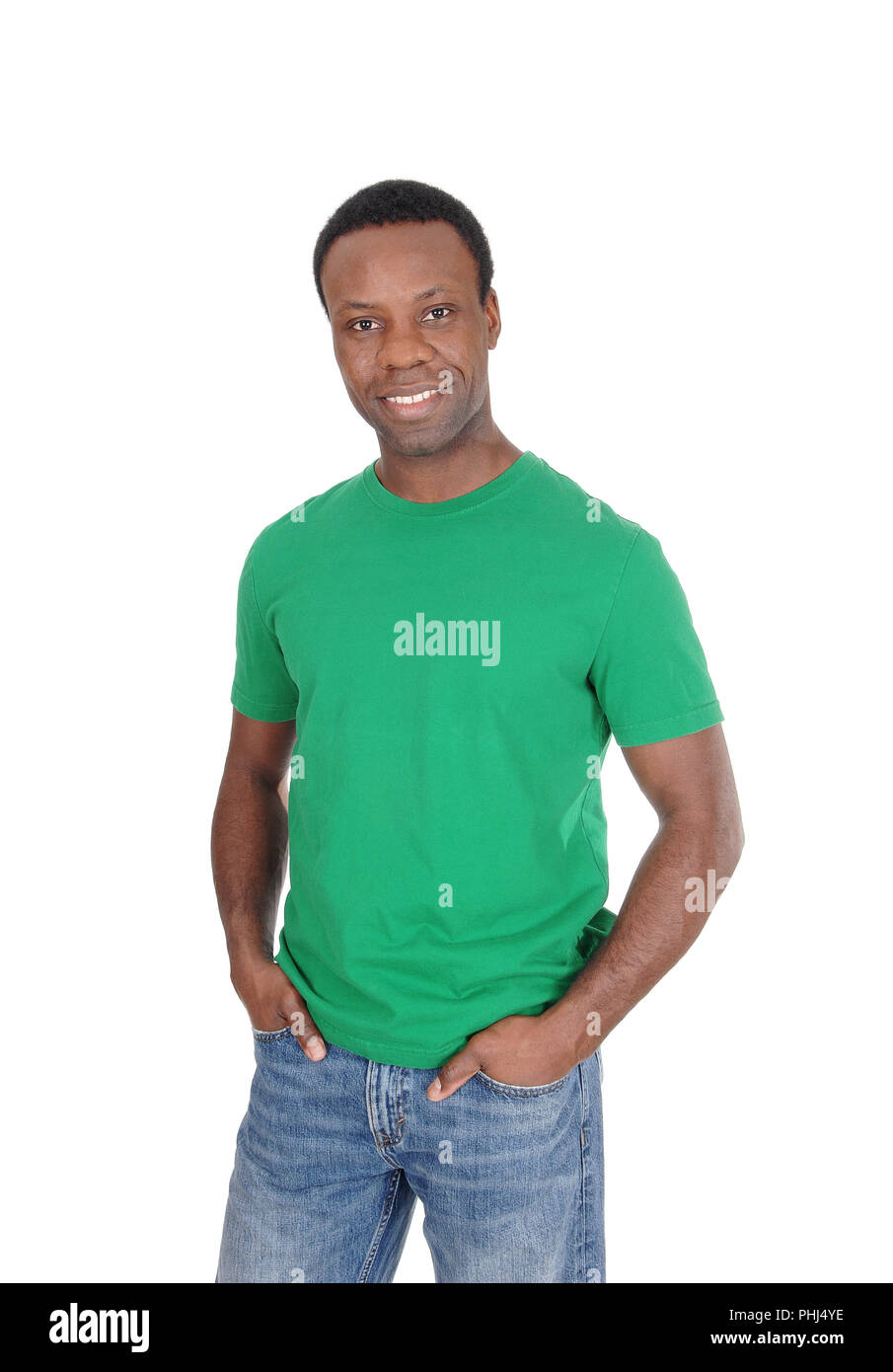 Happy smiling young black man standing Stock Photo