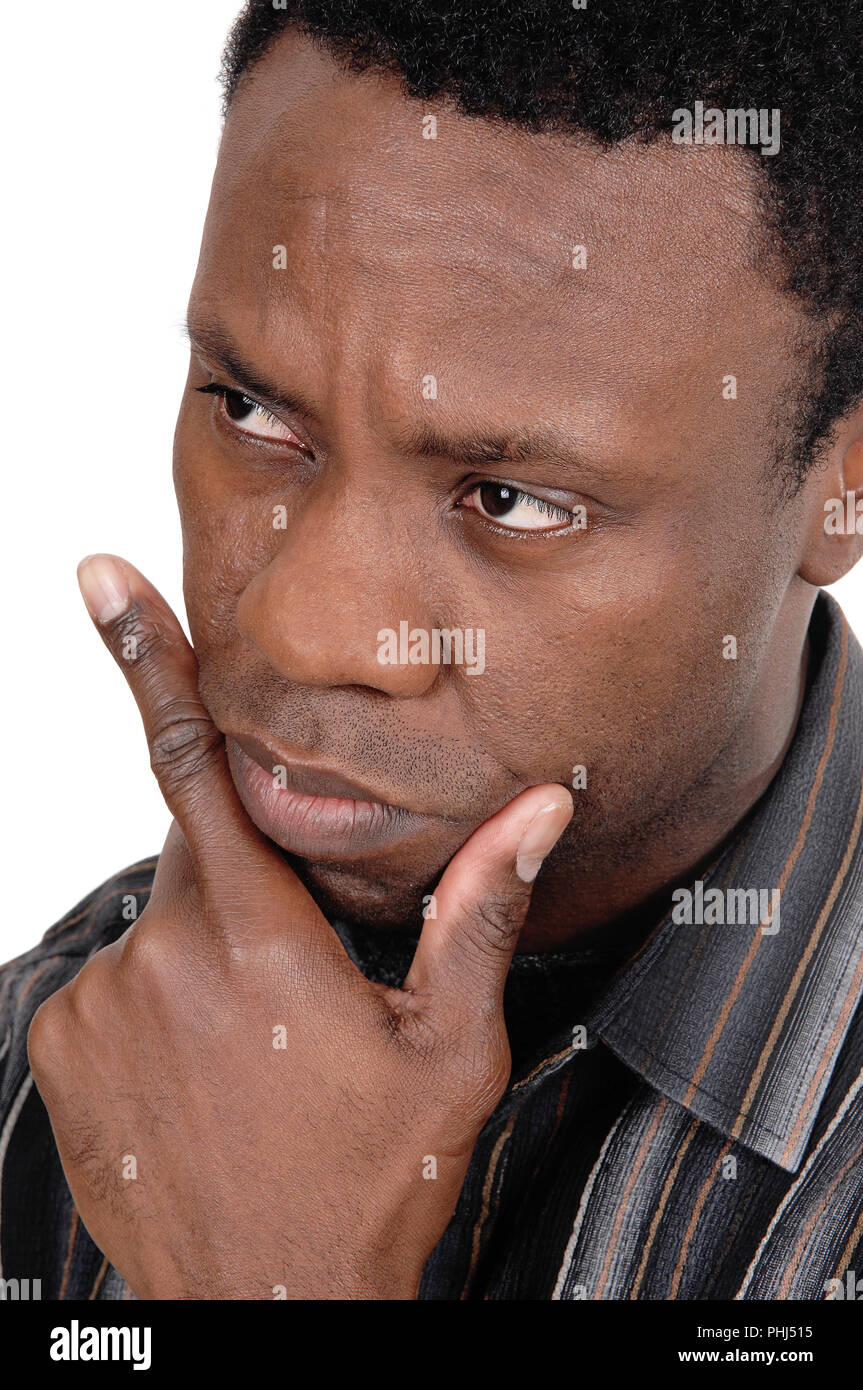 Portrait of African man with hand in his chin Stock Photo