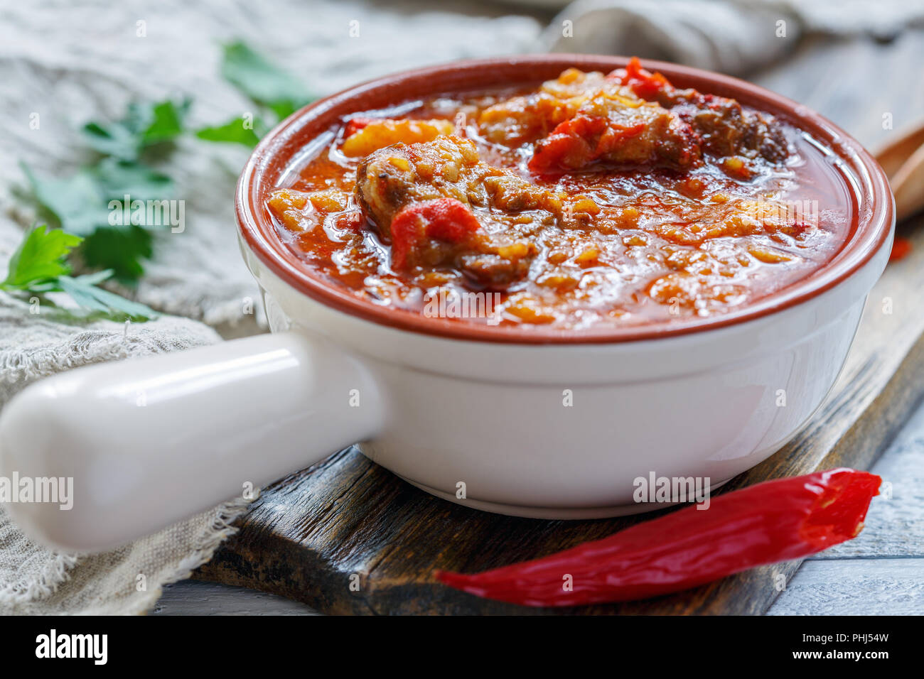 Goulash with beef. Hungarian cuisine. Stock Photo