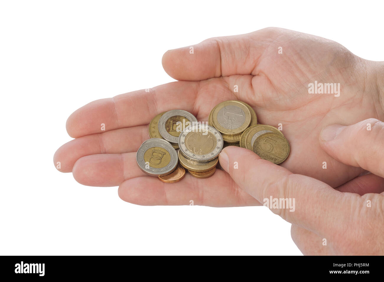 Hands of old man counting money Stock Photo