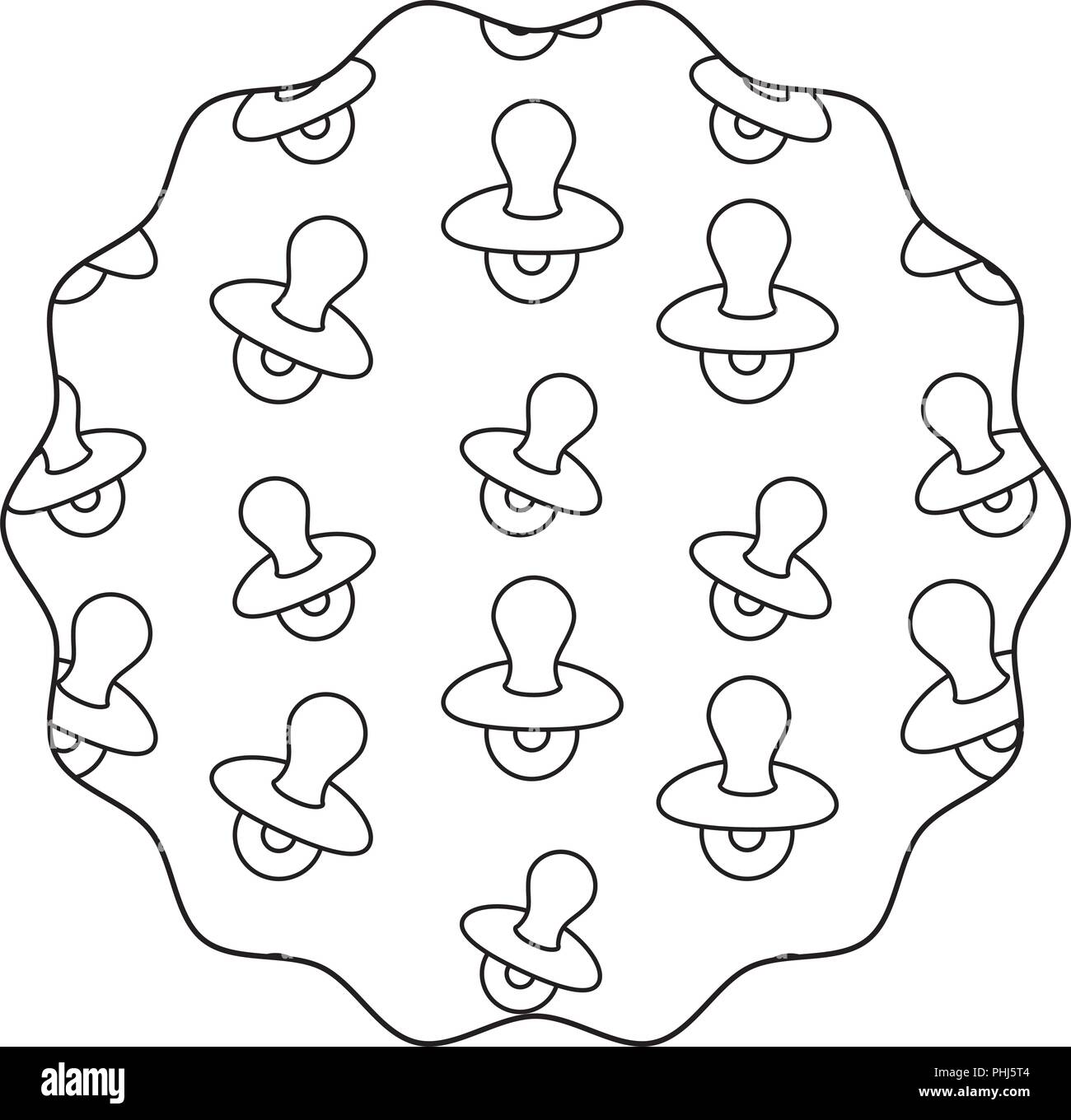 circular frame with baby pacifier pattern over white background, vector ...