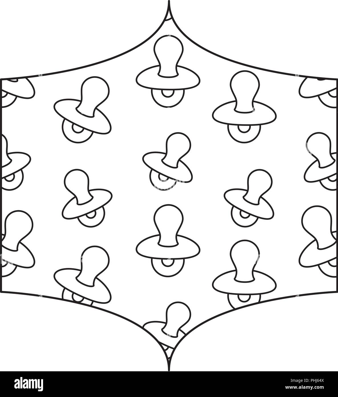 decorative frame with baby pacifier pattern over white background ...
