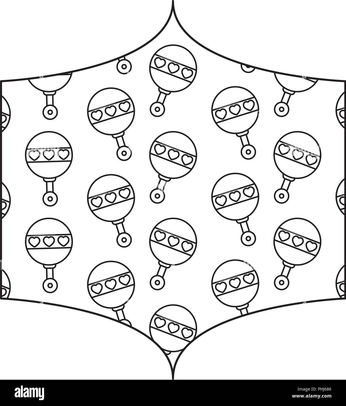 Cartoon Rattle Frame decorative frame with rattle toy pattern over white background, vector ...