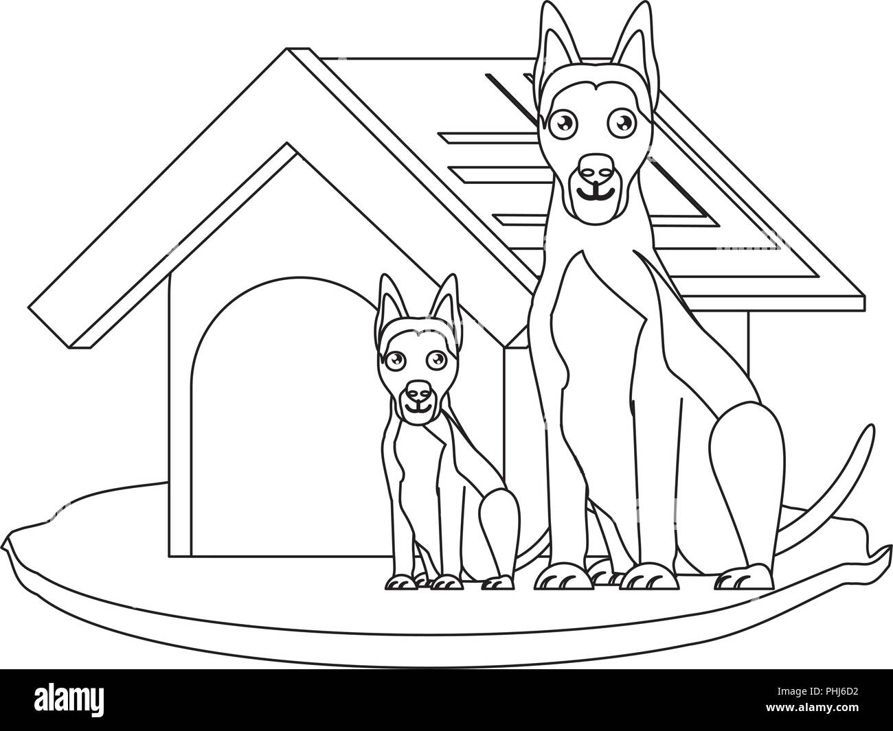 dog house with dobermans over white background, vector illustration