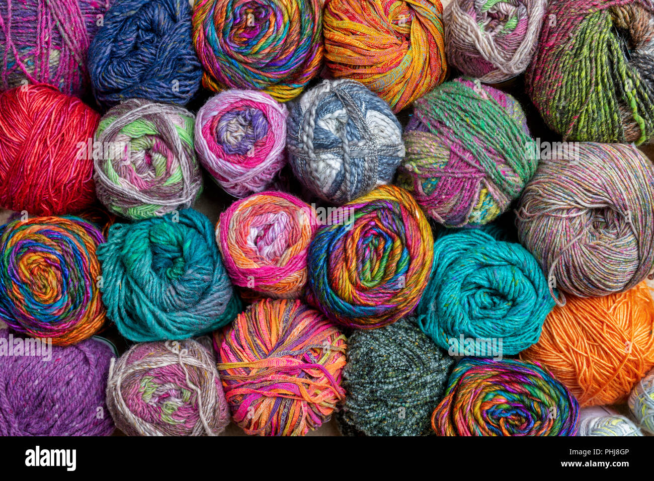 Balls of colourful wool pattern Stock Photo