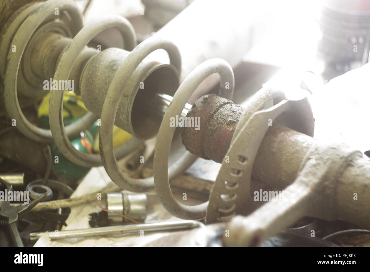 front air spring, car repairing. working and spare parts and tools laid