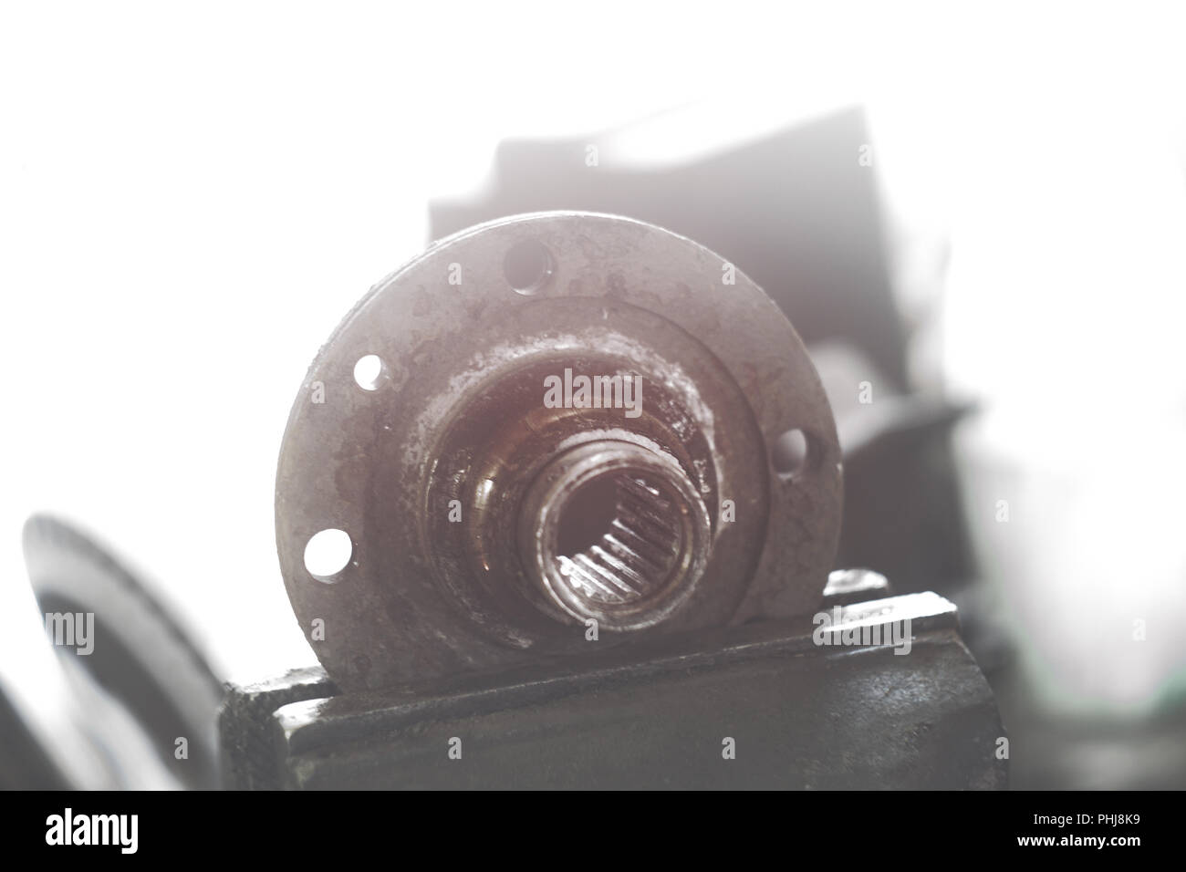 car wheel bearing hub, prepared for maintenance operation to reinstall. shallow depth of field