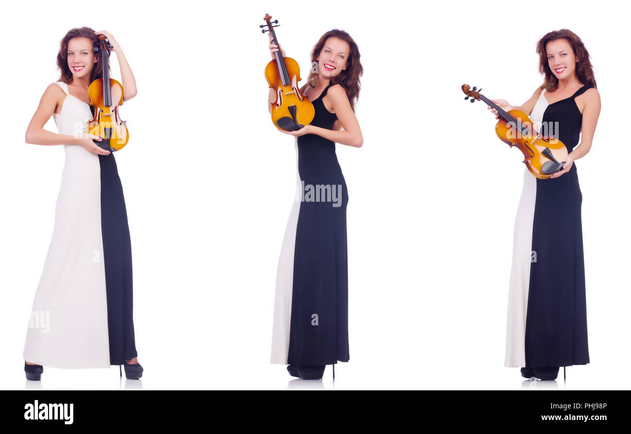 Woman playing violin isolated on white background Stock Photo - Alamy