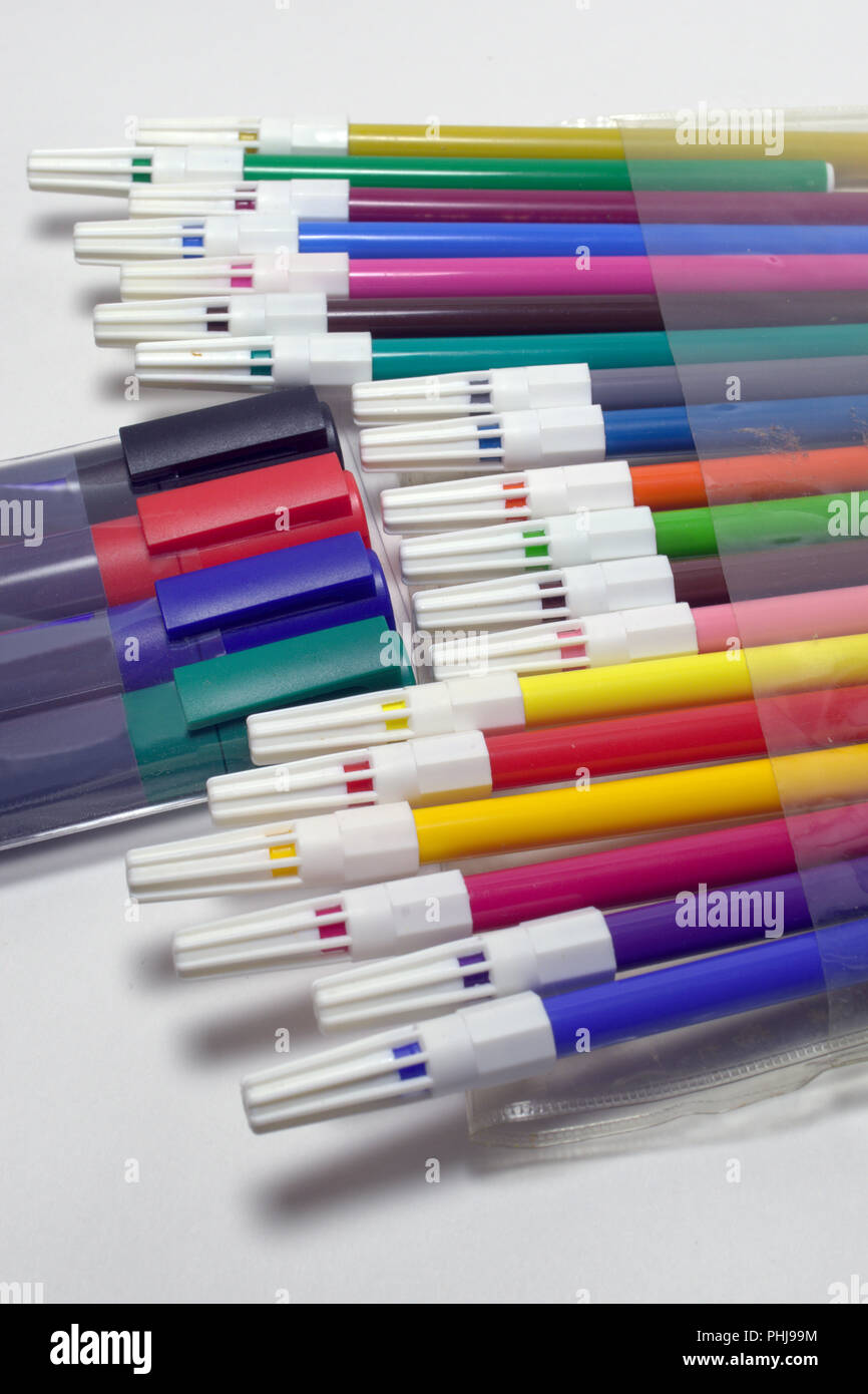 multicolored felt pens set and permanent markers Stock Photo