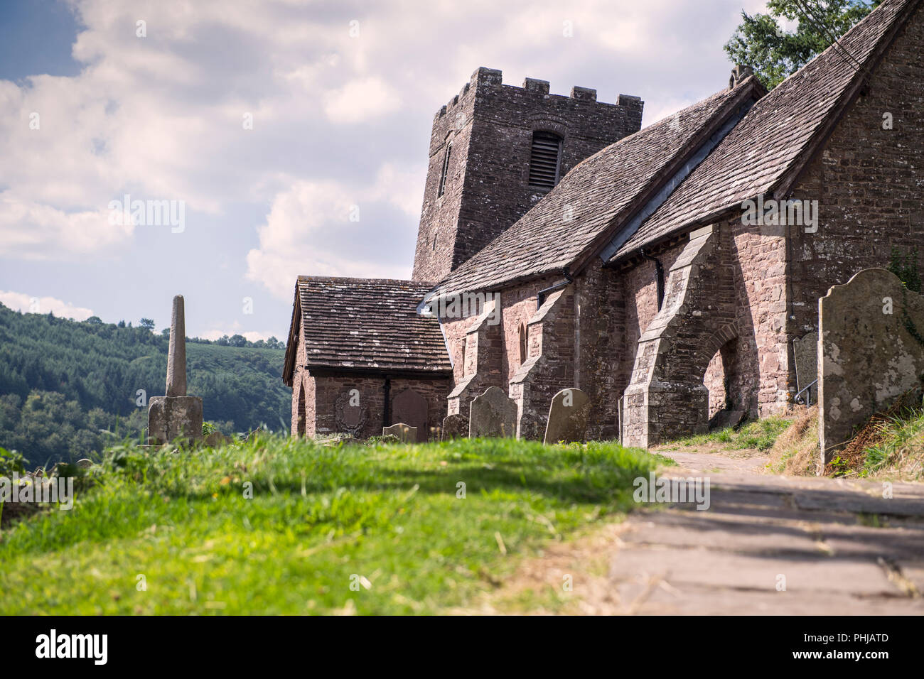 The Church of St Martin, Cwmyoy, Monmouthshire, Wales, famous for its