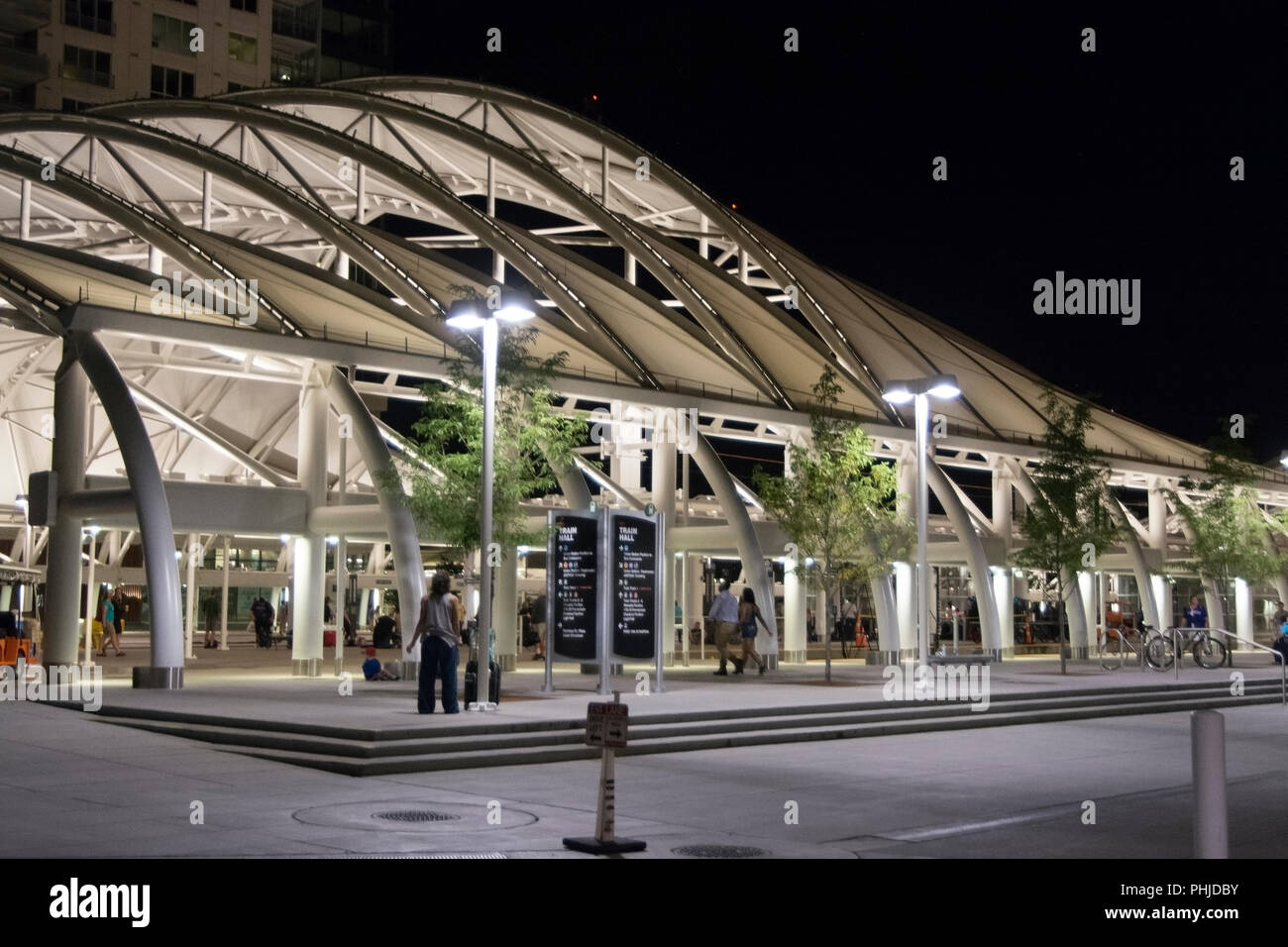 The mulit-modal transportation hub in lower downtown Denver at night. Stock Photo
