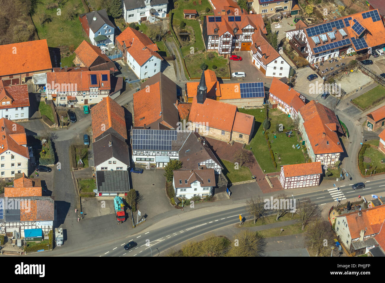 Giflitz in Edertal with village church, district Waldeck-Frankenberg in  Northern Hesse, Hesse, Germany, Edertal, DEU, Europe, aerial view,  birds-eyes Stock Photo - Alamy