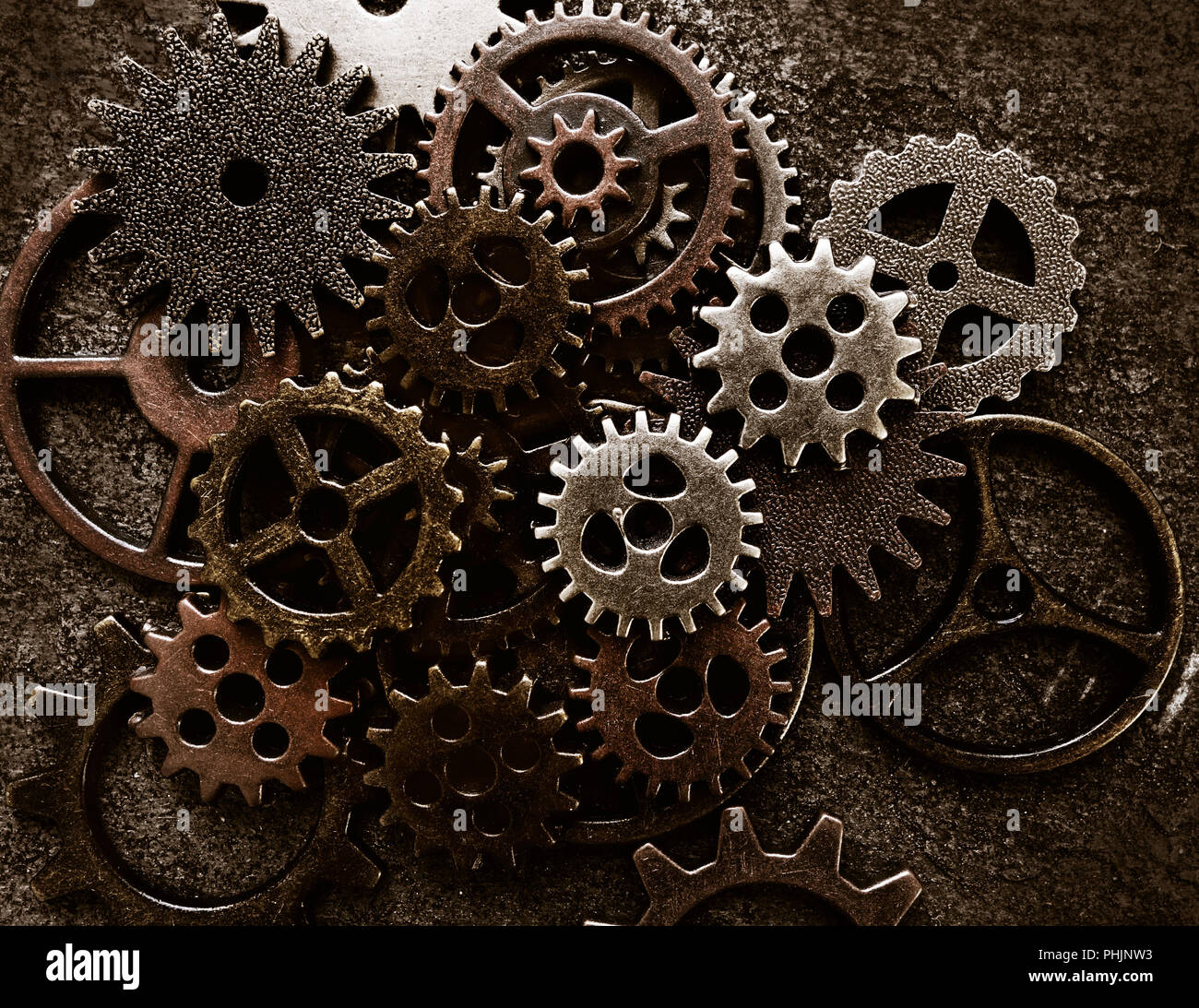 Assorted metal grunge gears Stock Photo