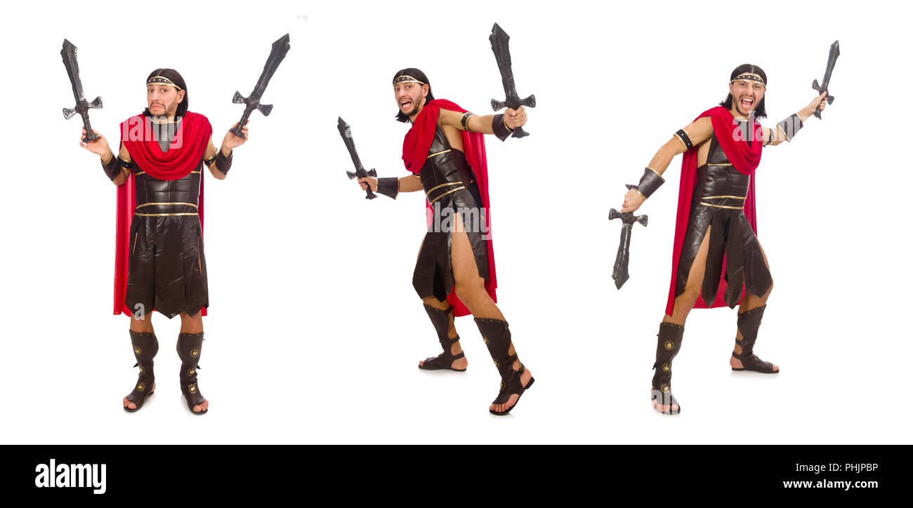 Gladiator holding sword isolated on white Stock Photo - Alamy