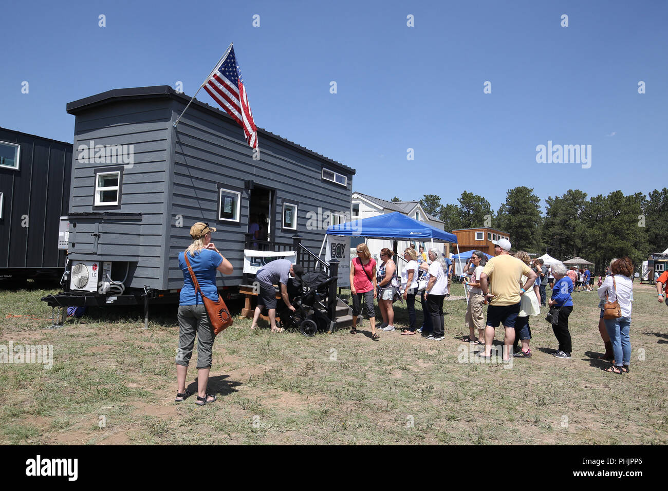 Tiny House festival in Colorado Springs, Colorado. A part of the tiny house movement. Stock Photo