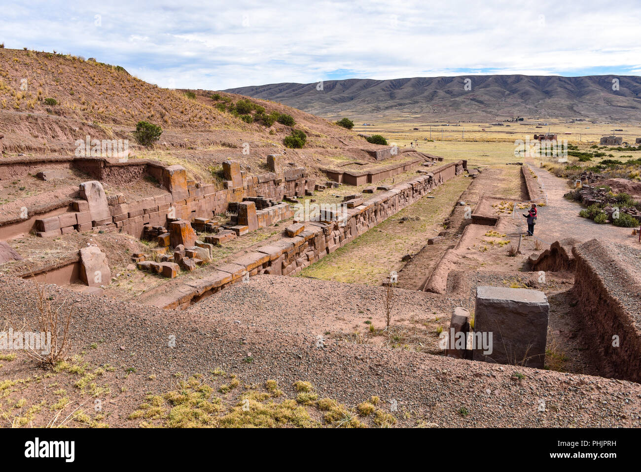 Entrance to the Akapana Pyramid at Tiwanaku, an ancient archeological site and UNESCO world heritage site near La Paz, Bolivia Stock Photo