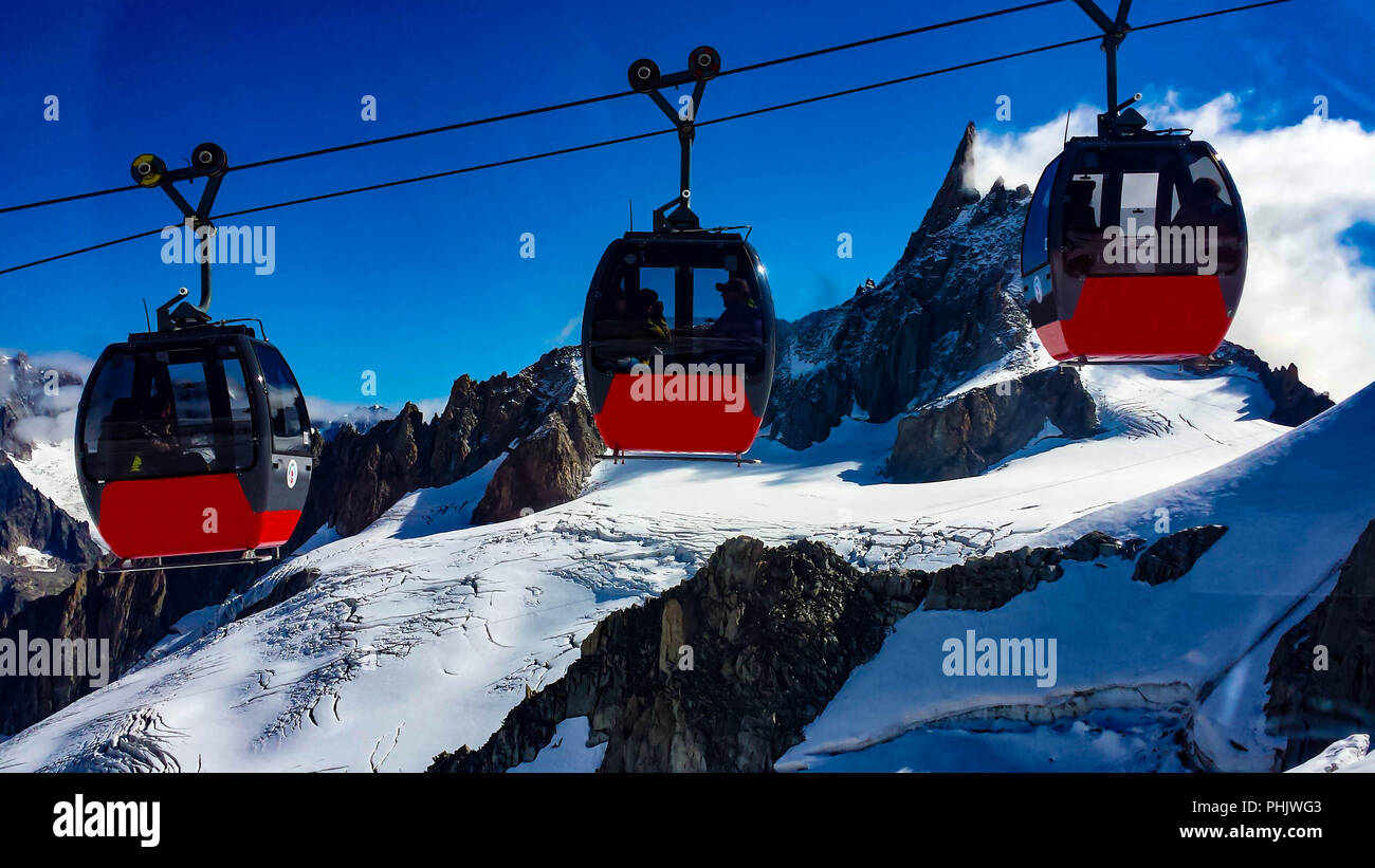 Helbronner cable cars on Mont Blanc. France Stock Photo