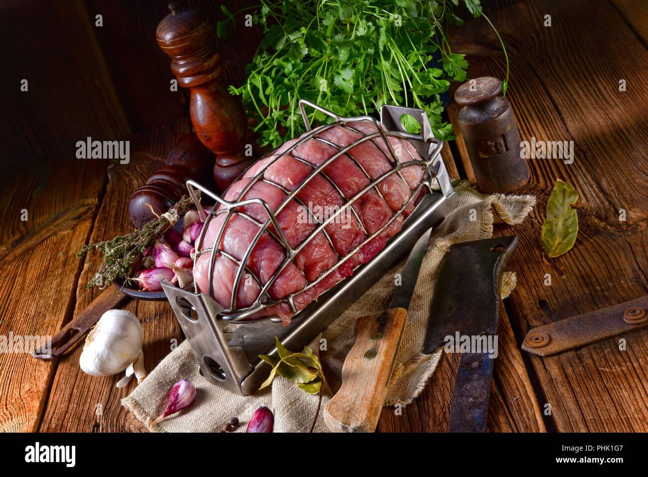 pressure ham cooker with raw ham Stock Photo Alamy