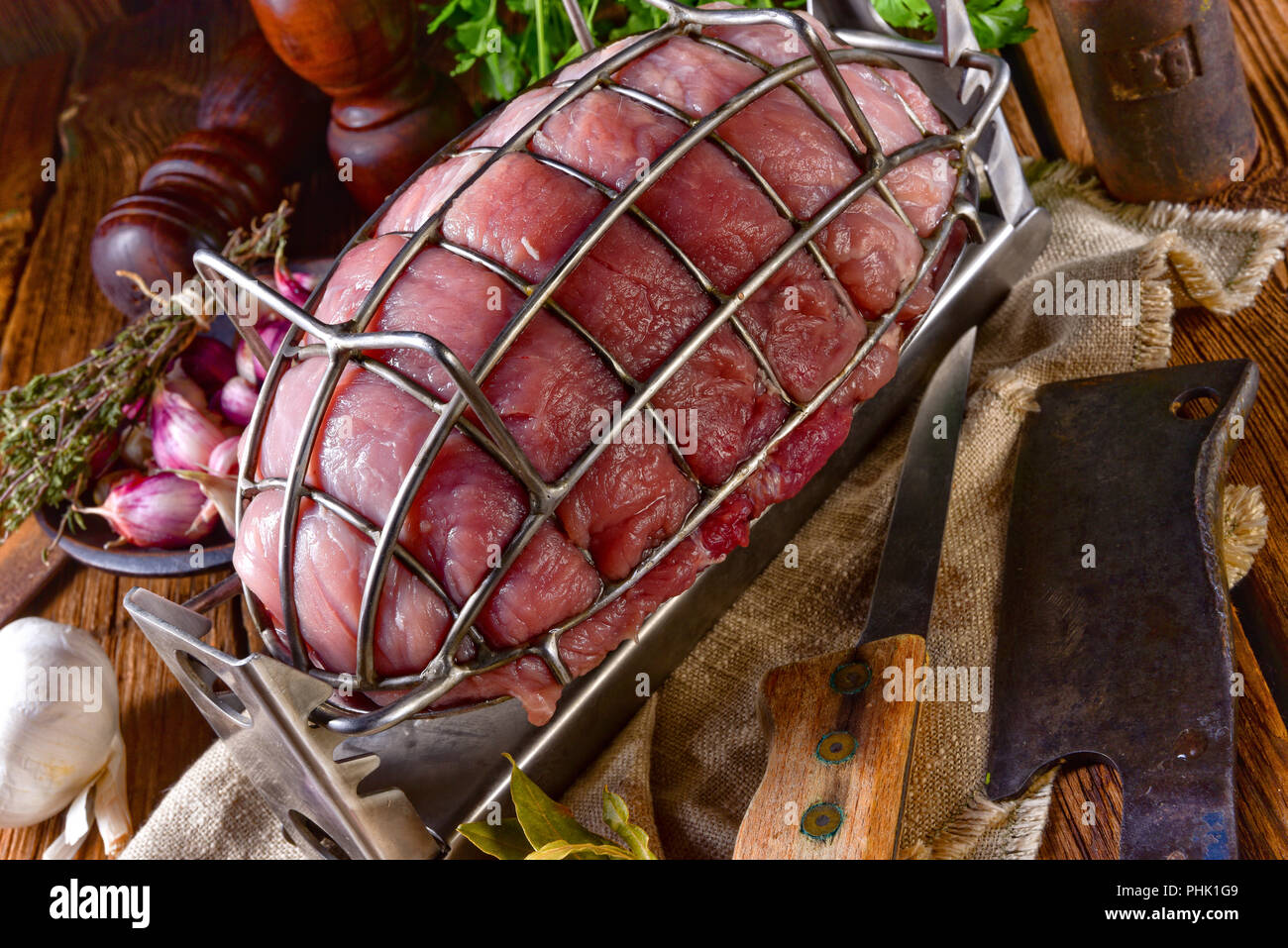 pressure ham cooker with raw ham Stock Photo Alamy