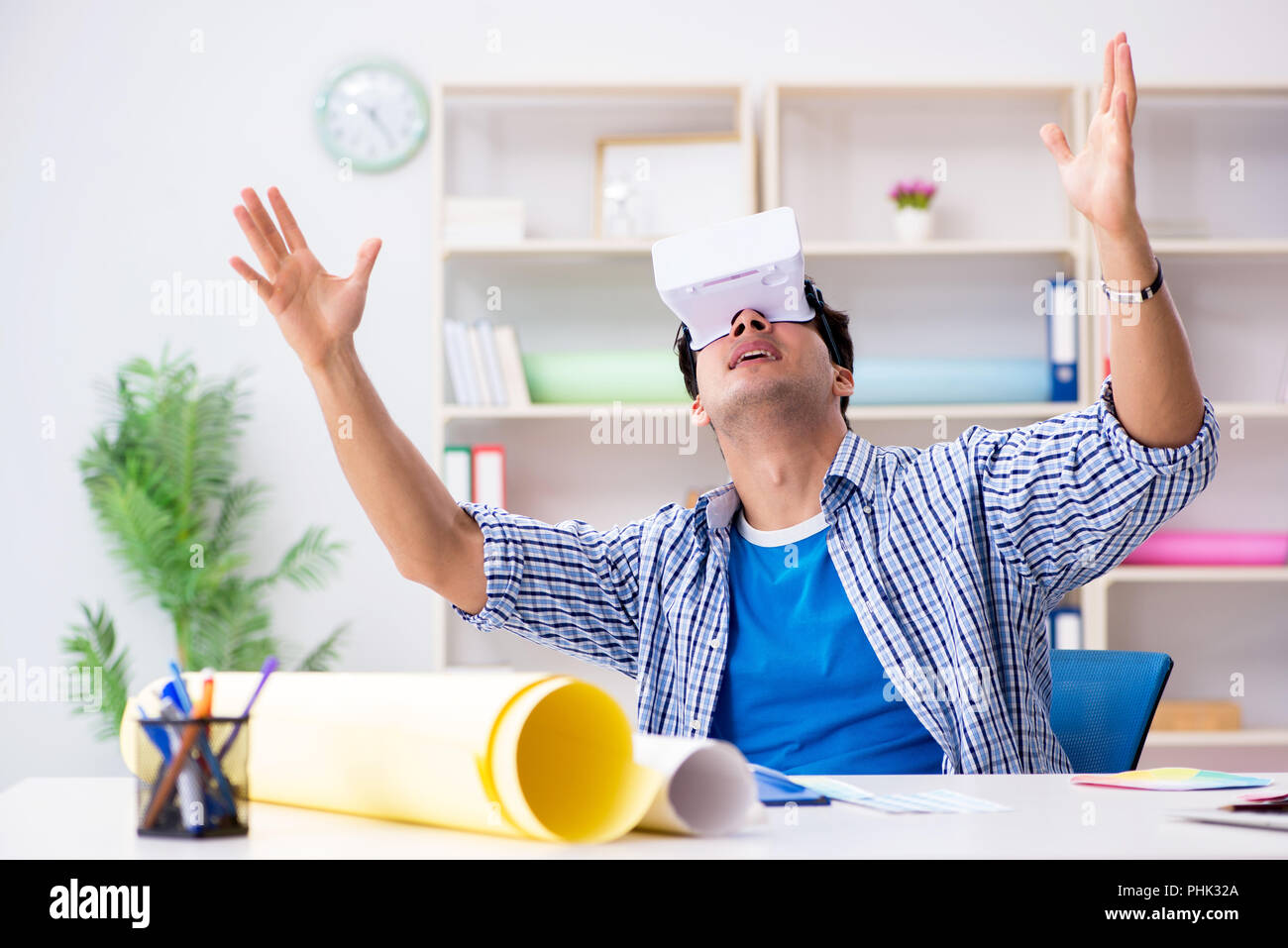 Young designer with virtual reality VR glasses Stock Photo