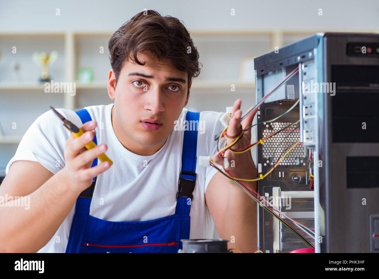 Computer hardware repair and fixing concept by experienced techn Stock