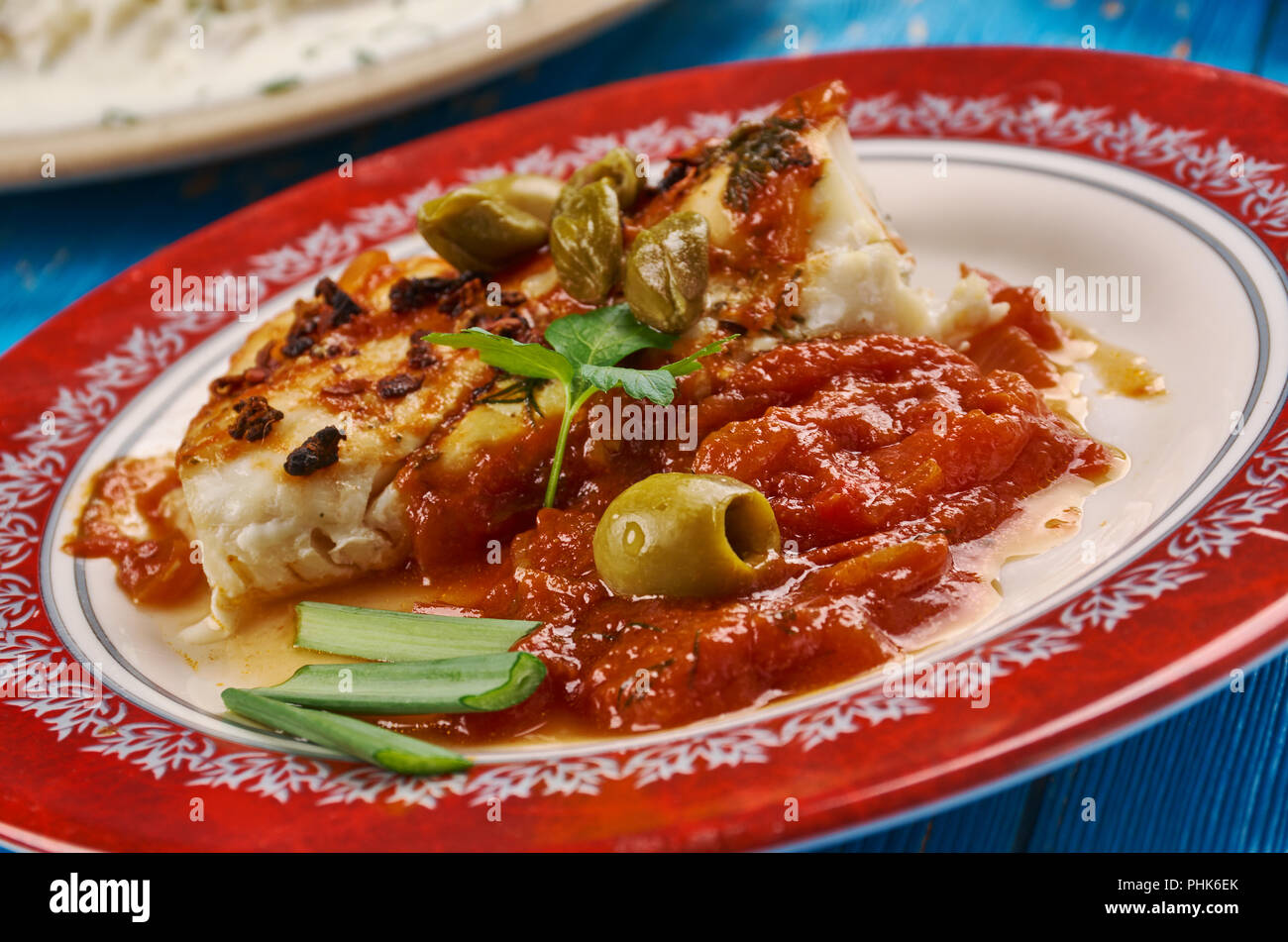 Salt Cod in a Tomato Sauce Stock Photo