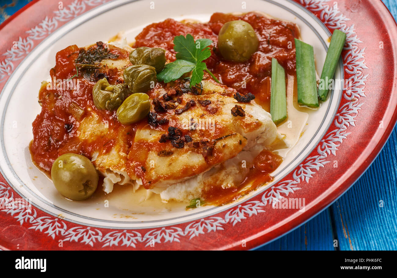 Salt Cod in a Tomato Sauce Stock Photo