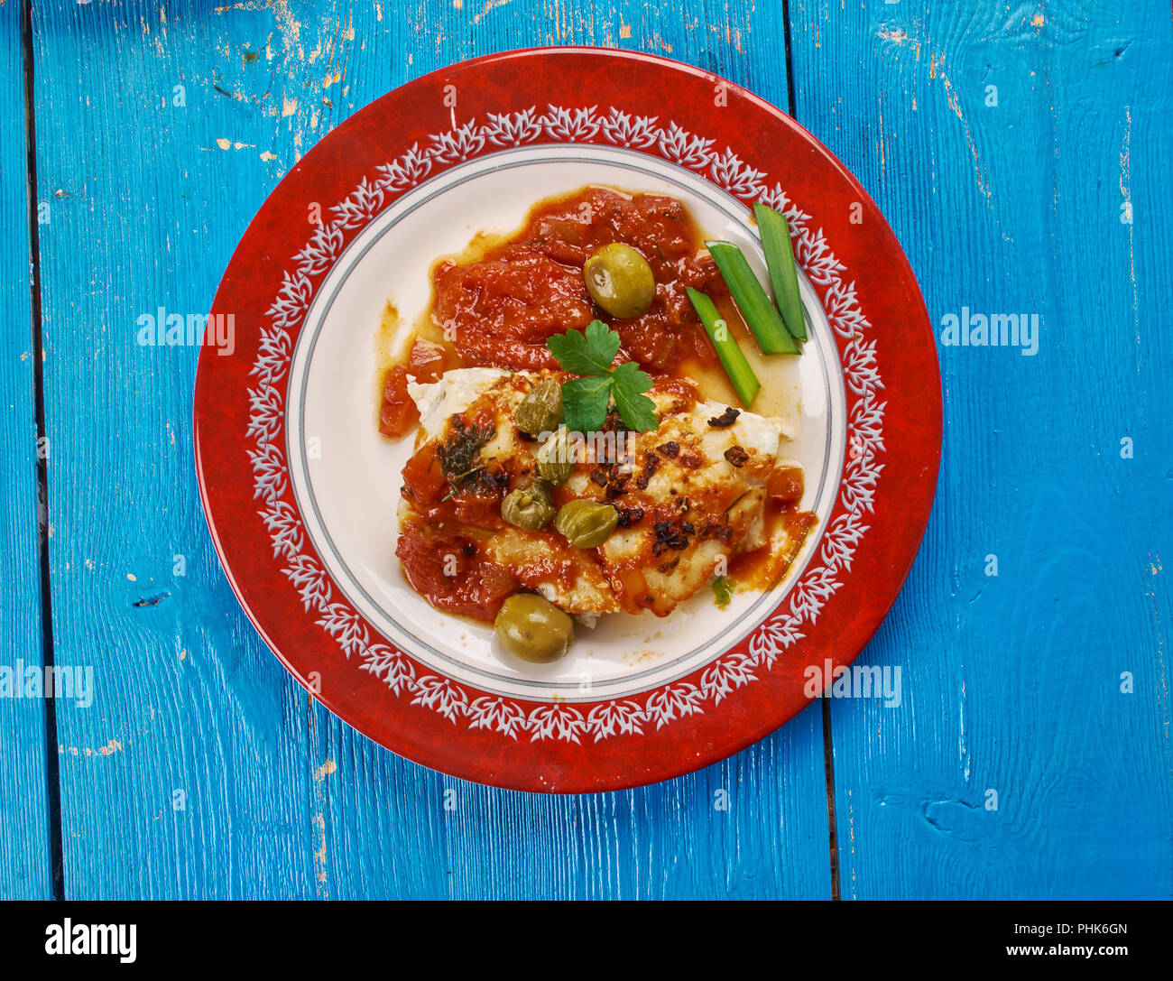 Salt Cod in a Tomato Sauce Stock Photo