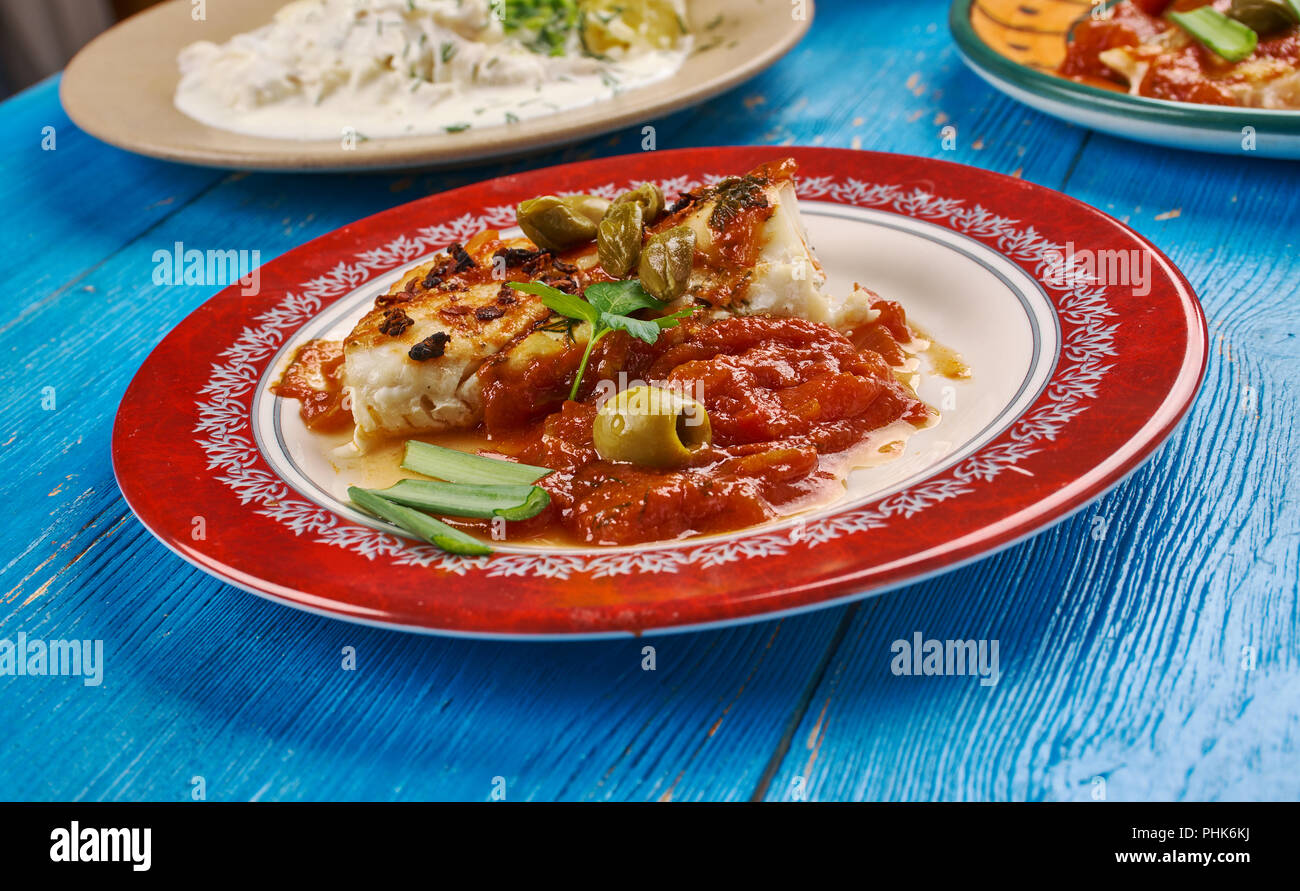 Salt Cod in a Tomato Sauce Stock Photo