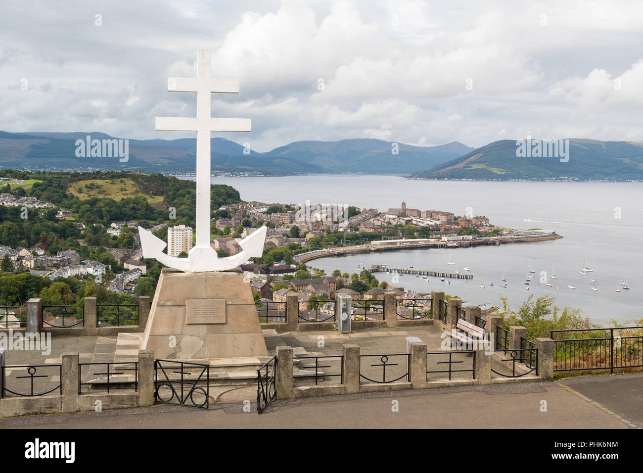 View of Gourock and the Clyde Estuary from the Free French Memorial, Lyle Hill viewpoint, Greenock, Scotland, UK Stock Photo