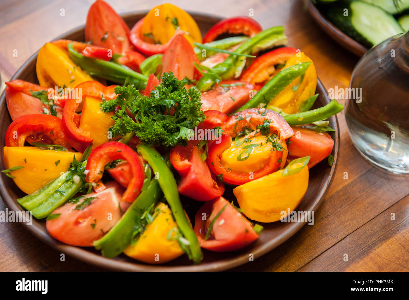 Multi-colored fresh cutted vegetables Stock Photo