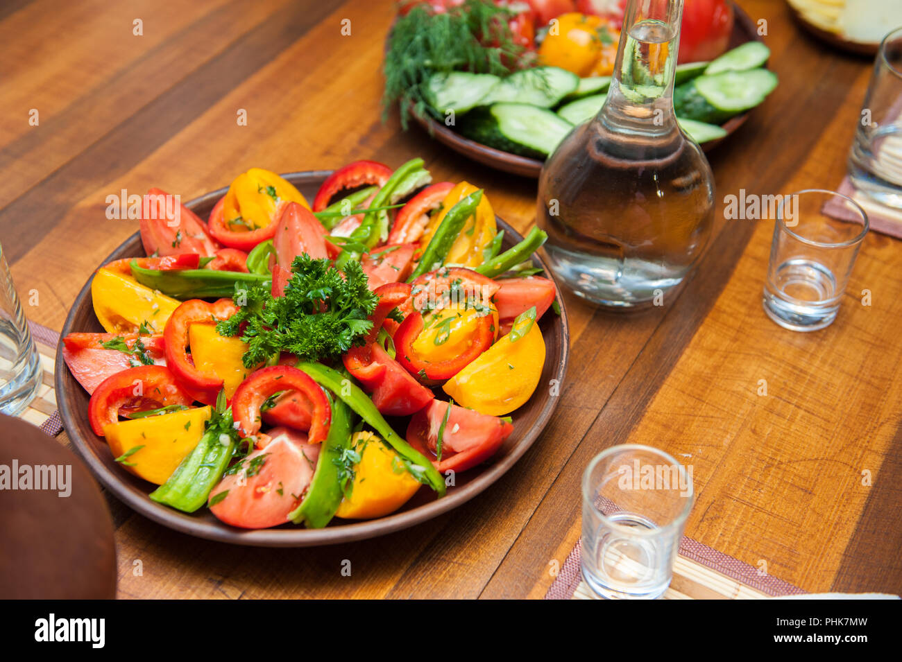Multi-colored fresh cutted vegetables Stock Photo