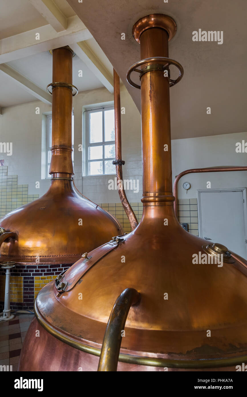 Vintage copper kettle brewery in Belgium Stock Photo Alamy
