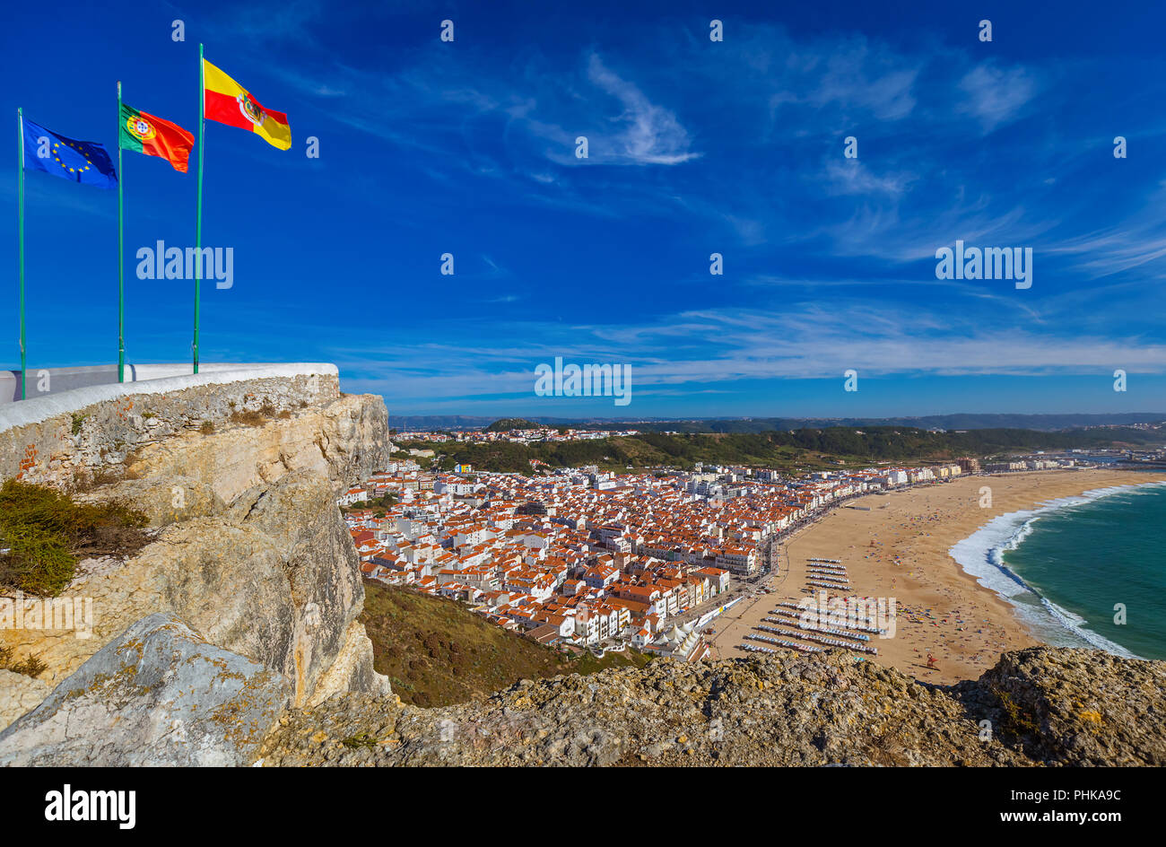 Beach in Nazare Portugal Stock Photo Alamy